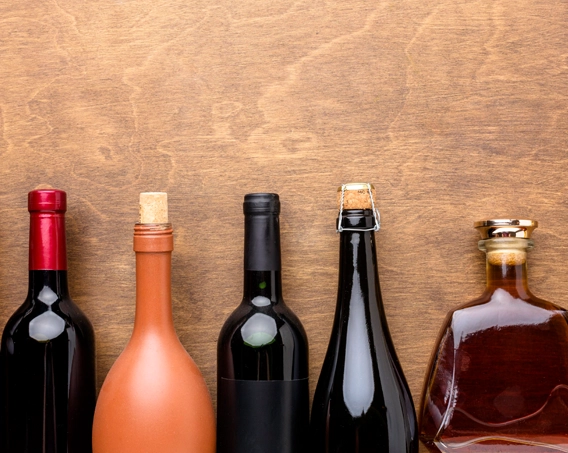 Bottles of wine and whisky